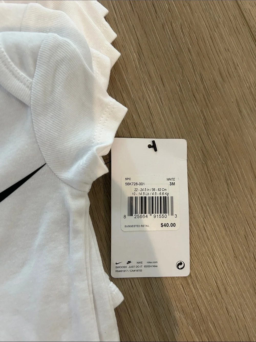 NWT Nike White Baby Bodysuit 5-Pack with Black Swoosh Logo Size 3 months